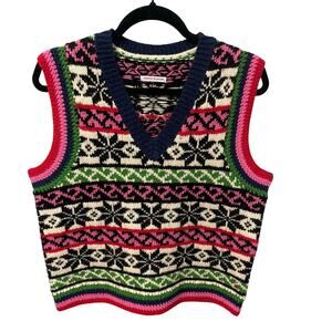 Frances Valentine Colorful Lambswool Knit Fair Isle Sweater Vest Womens Medium